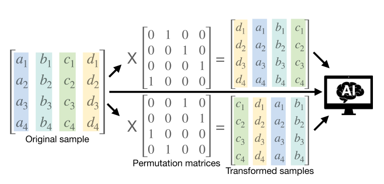 Array barrel-shifting augmentation using permutation matrices to wrap electrode columns around a cylindrical recording array.